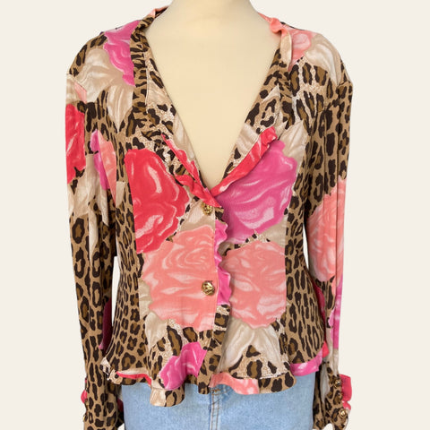 Floral and leopard print blouse