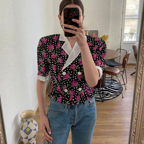 Blouse imprimé pois et fleurs