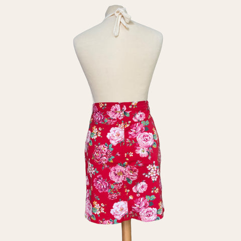 Floral print denim skirt