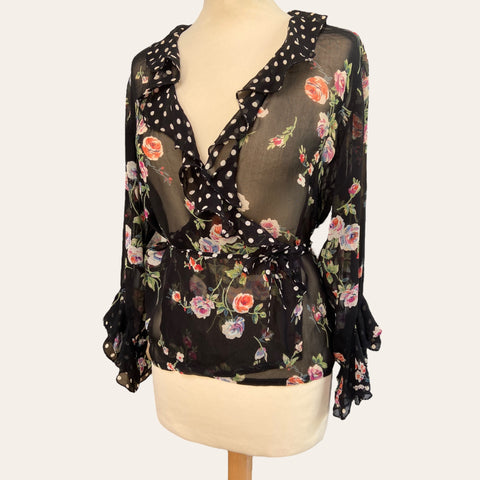 Blouse cache-cœur imprimé floral et pois