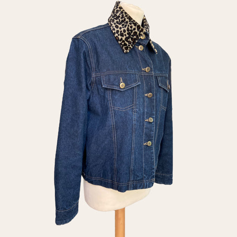 Veste en jean col léopard