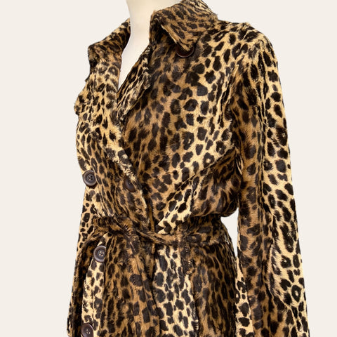 Leopard fur trench coat