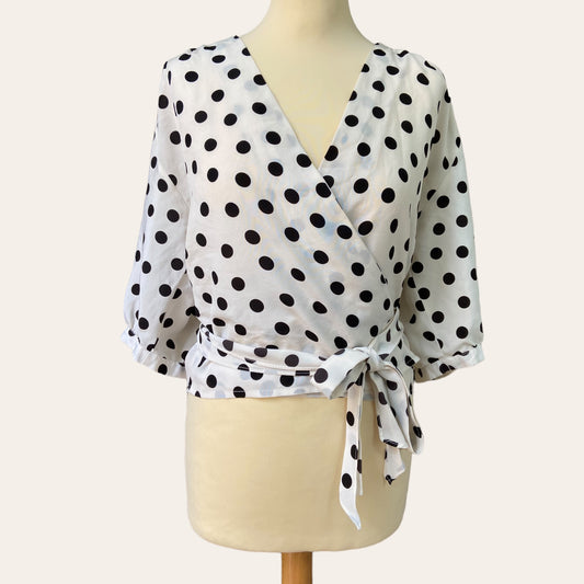 Polka dot wrap blouse