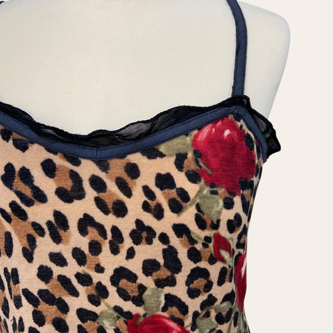 Leopard and flower print wool tank top