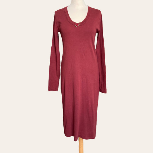 Embroidered neckline mid-length dress