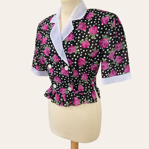 Polka dot and flower print blouse