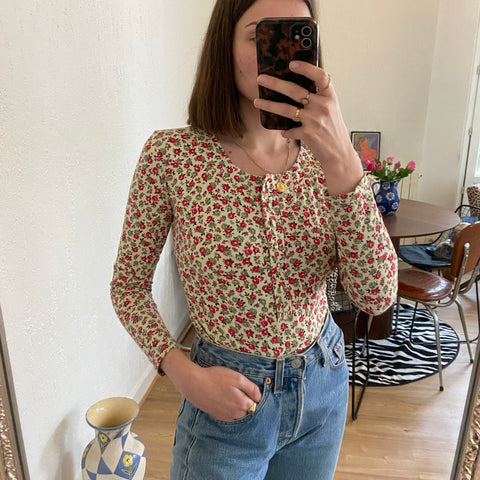 Floral print buttoned bodysuit