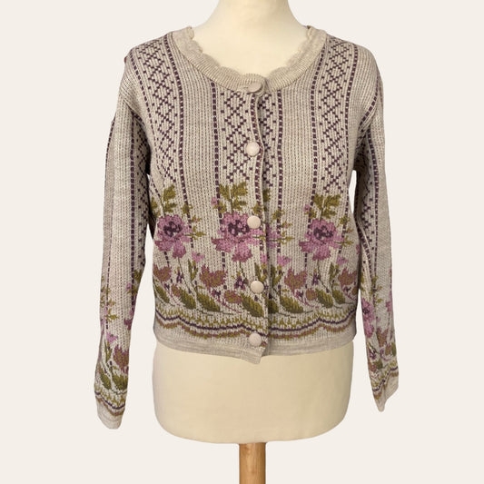 Floral print woolen cardigan