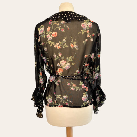 Blouse cache-cœur imprimé floral et pois