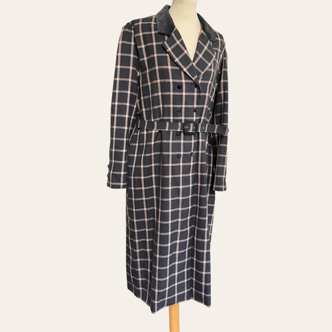 Long checked trench coat