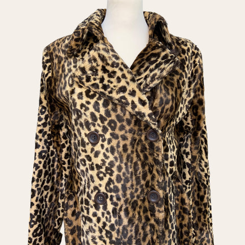 Leopard fur trench coat