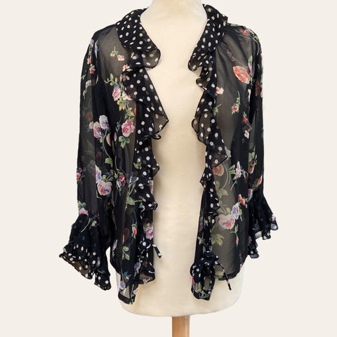 Blouse cache-cœur imprimé floral et pois