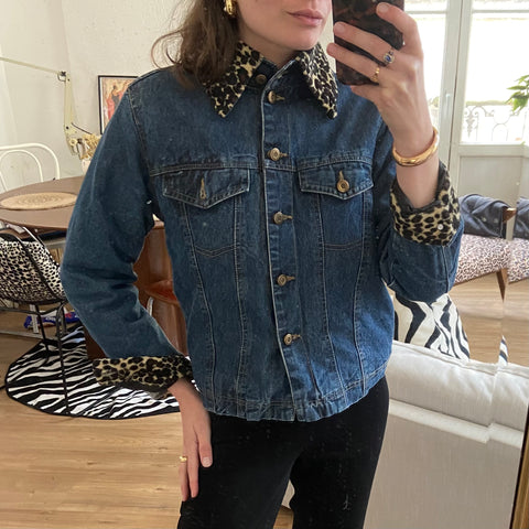 Leopard collar denim jacket