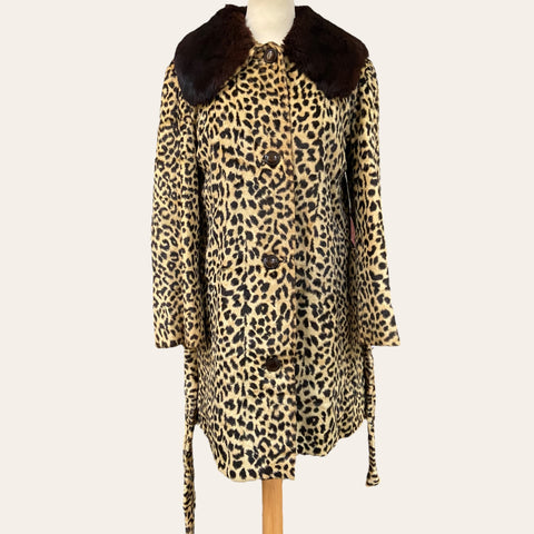 Leopard fur belted coat