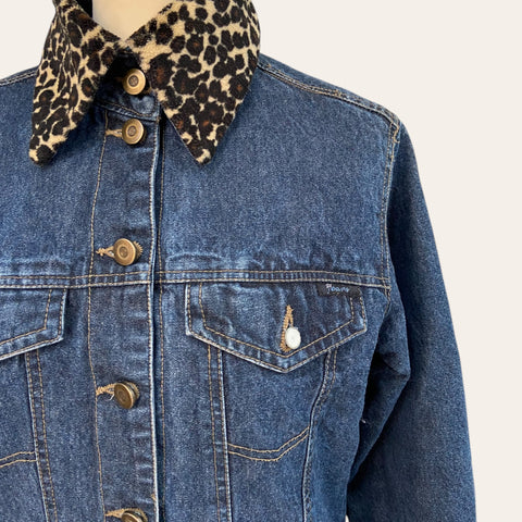 Leopard collar denim jacket