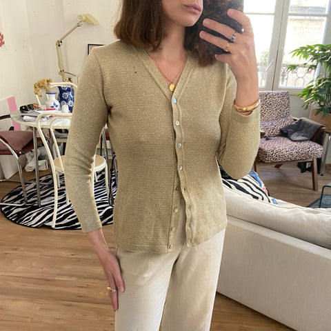 Cardigan lainé en lurex doré