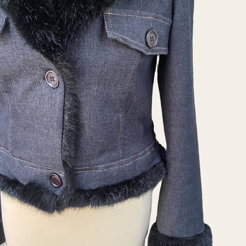 Veste courte en jean et fourrure