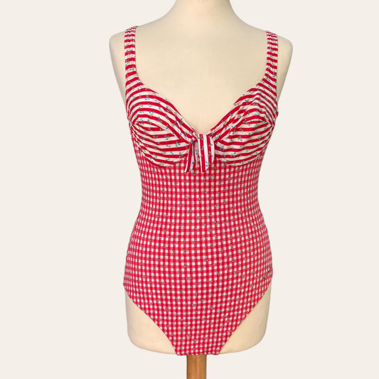 Gingham and striped print swimsuit