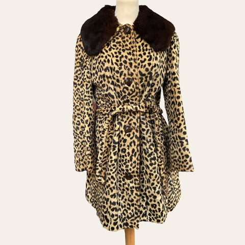 Leopard fur belted coat