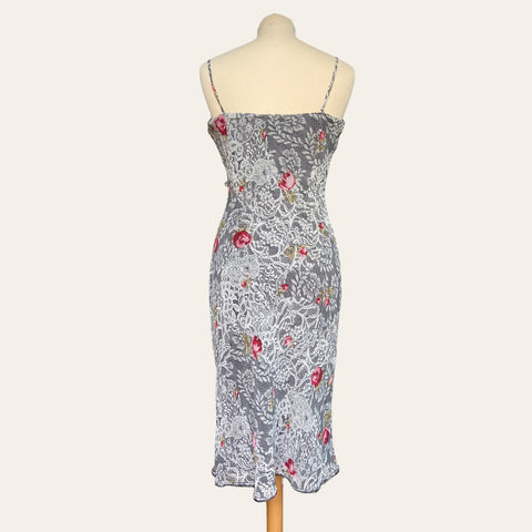 Robe midi imprimé dentelle et fleurs