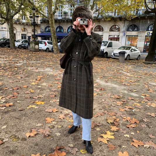 Checked woolen coat