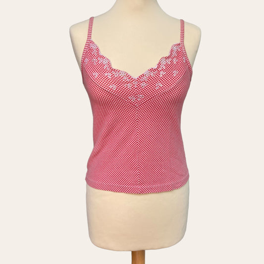 Embroidered gingham tank top