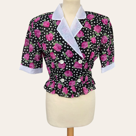 Polka dot and flower print blouse