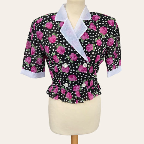 Polka dot and flower print blouse