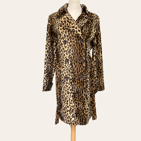 Leopard fur trench coat