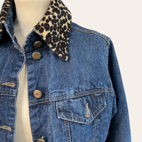 Leopard collar denim jacket