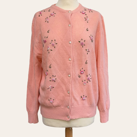 Embroidered wool cardigan