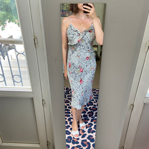 Robe midi imprimé dentelle et fleurs