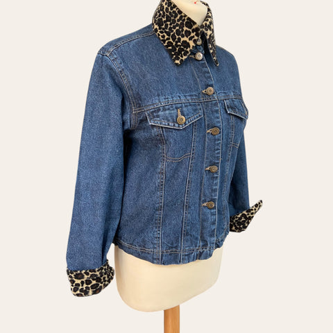 Leopard collar denim jacket