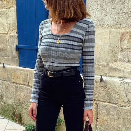 Striped square neck top