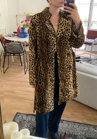 Leopard fur trench coat