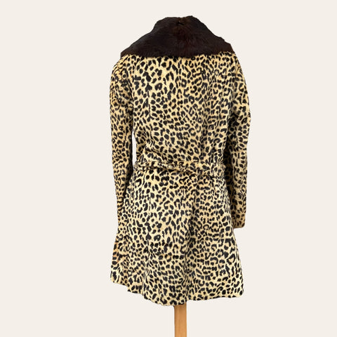 Leopard fur belted coat