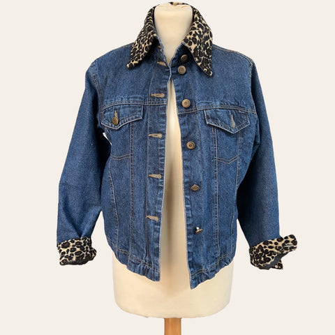 Leopard collar denim jacket