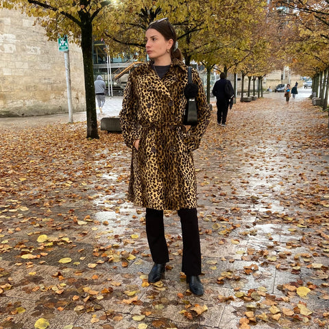 Leopard fur trench coat