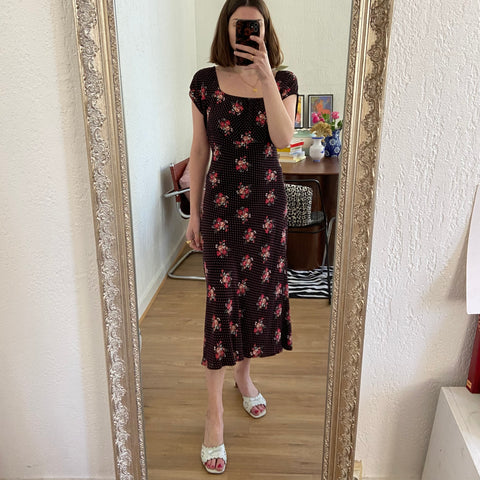 Robe midi à pois et fleurs