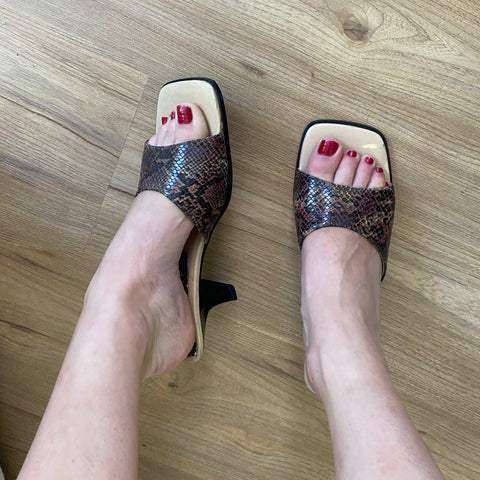 Snake print mules