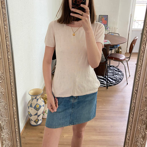 Square-neck silk T-shirt