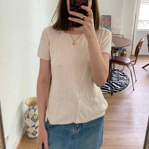 Square-neck silk T-shirt