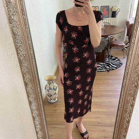 Robe midi à imprimé pois et fleurs