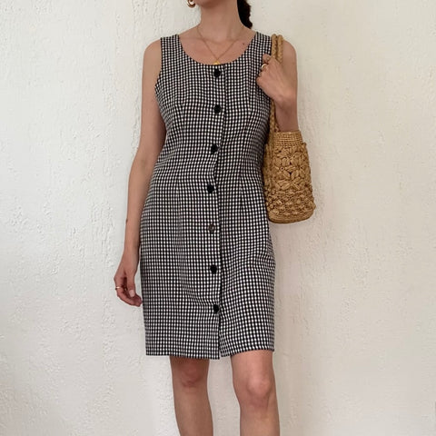 Buttoned gingham print dress