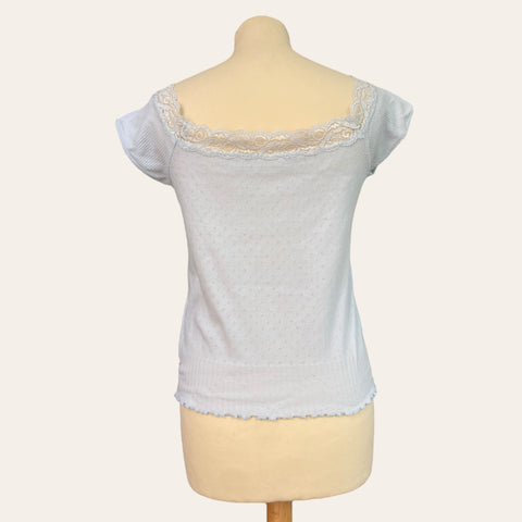 Pointelle T-shirt with scalloped collar