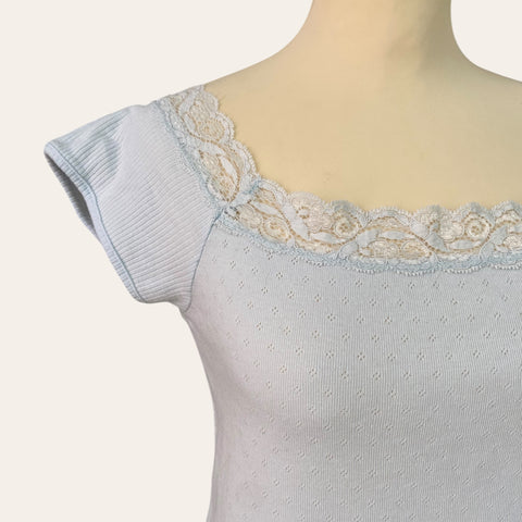 Pointelle T-shirt with scalloped collar