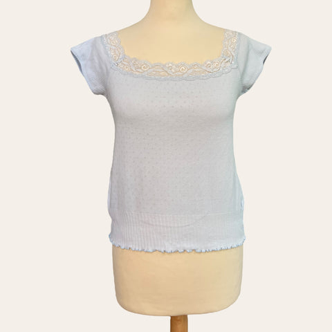 Pointelle T-shirt with scalloped collar