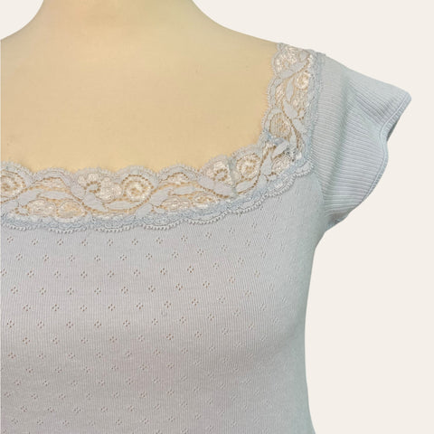 Pointelle T-shirt with scalloped collar