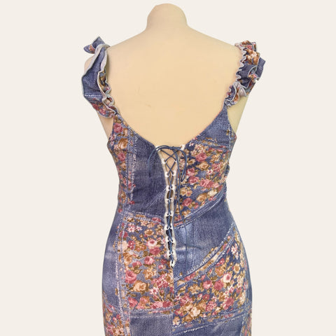 Denim effect patchwork dress