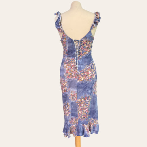Denim effect patchwork dress